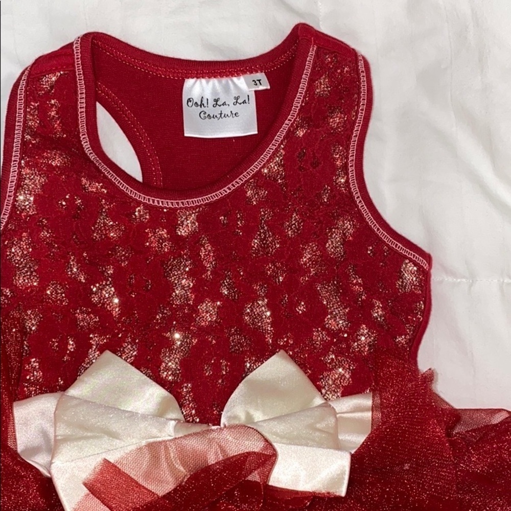 Ooh la la couture red/gold lace top, layered ruffle bottom tutu like dress - Picture 2 of 5